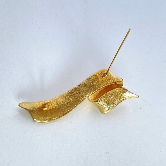 1996 Avon Golden Ribbon Polished Gold Tone Brooch Pin 3in - Picture 8 of 9
